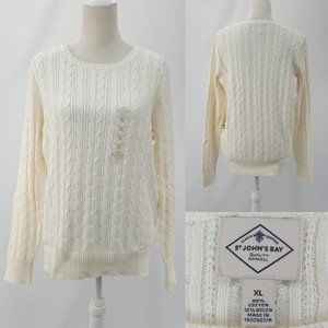 St Johns Bay Ivory Classic Cableknit Sweater XL